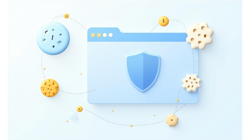 Illustration von Cookie-Symbolen auf einem Bildschirm, die Datenübertragung und Privatsphäre darstellen.
