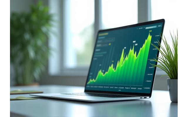 Laptop mit Webinar-Bildschirm, der nachhaltige Investitionen anzeigt.