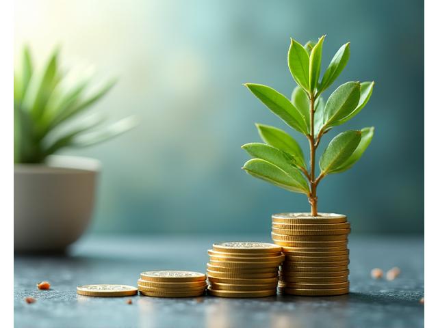 Grüne Blätter und Finanzchart, die nachhaltige Investitionen symbolisieren.