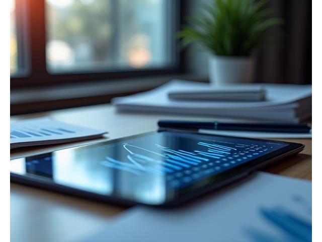 Professionelle Vermögensverwaltung: Wachsender Aktienkursgraph und Finanzdokumente auf einem Tablet