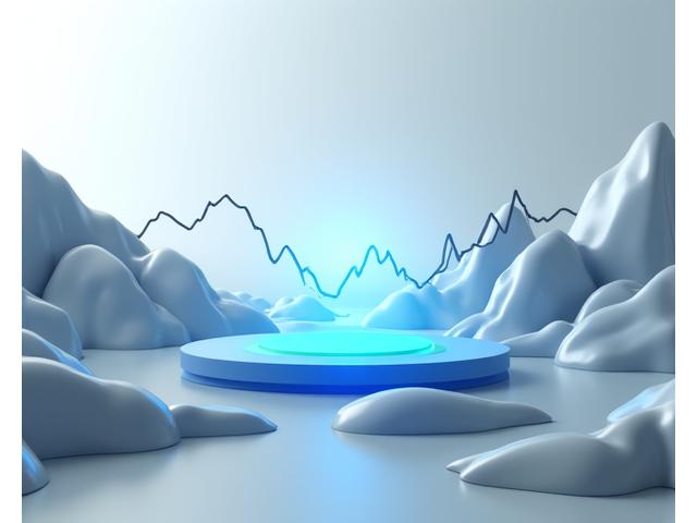 Eine stilisierte Finanzlandschaft mit steigenden und fallenden Linien, die Volatilität darstellen, aber mit einer beruhigend blauen Schutzschicht darüber. Fokus auf Stabilität.
