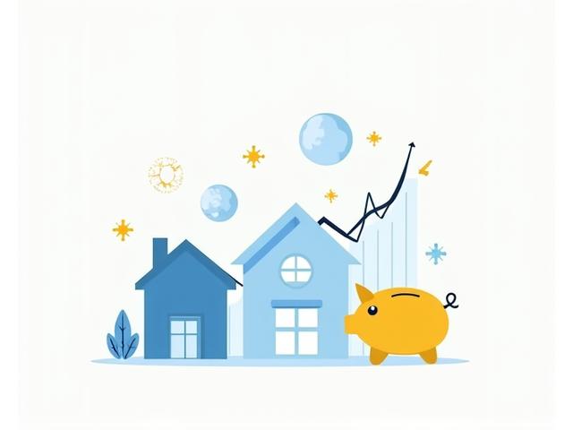 Verschiedene Anlagesymbole wie Aktien-Charts, Immobilien-Icons und globale Währungssymbole, die durch Steuersymbole optimiert werden